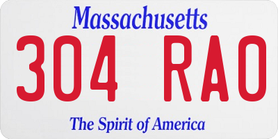 MA license plate 304RA0