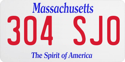 MA license plate 304SJ0