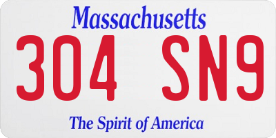 MA license plate 304SN9