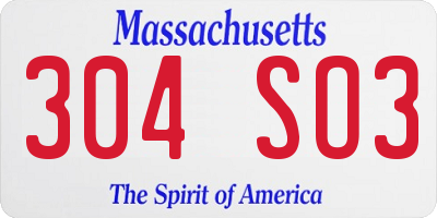 MA license plate 304SO3