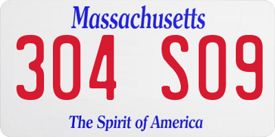 MA license plate 304SO9