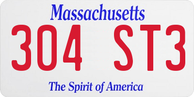 MA license plate 304ST3