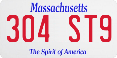 MA license plate 304ST9