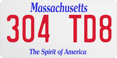 MA license plate 304TD8
