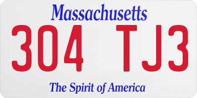 MA license plate 304TJ3