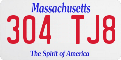 MA license plate 304TJ8