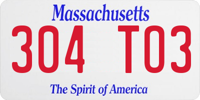 MA license plate 304TO3