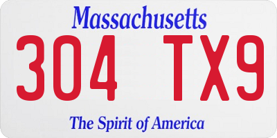 MA license plate 304TX9