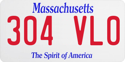 MA license plate 304VL0