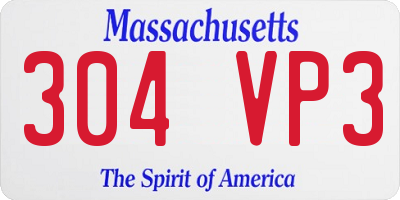 MA license plate 304VP3