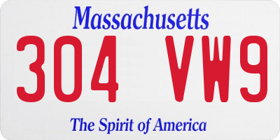 MA license plate 304VW9
