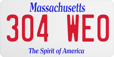 MA license plate 304WE0