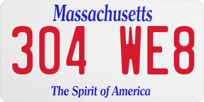 MA license plate 304WE8