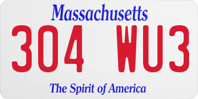 MA license plate 304WU3