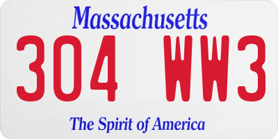 MA license plate 304WW3
