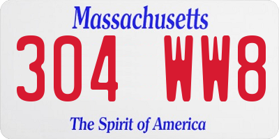 MA license plate 304WW8