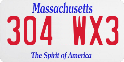 MA license plate 304WX3