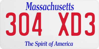 MA license plate 304XD3