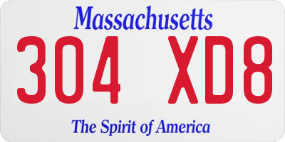 MA license plate 304XD8