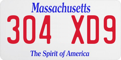 MA license plate 304XD9