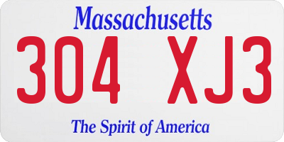 MA license plate 304XJ3