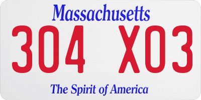 MA license plate 304XO3