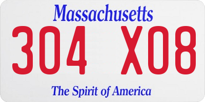 MA license plate 304XO8