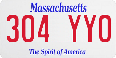 MA license plate 304YY0