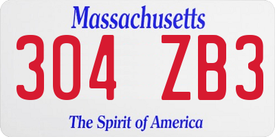 MA license plate 304ZB3