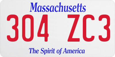 MA license plate 304ZC3