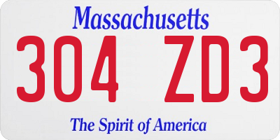 MA license plate 304ZD3