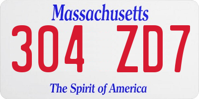 MA license plate 304ZD7
