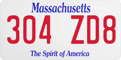 MA license plate 304ZD8