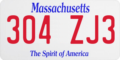 MA license plate 304ZJ3