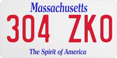 MA license plate 304ZK0