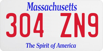 MA license plate 304ZN9