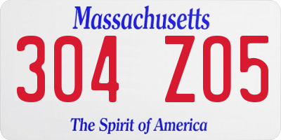 MA license plate 304ZO5