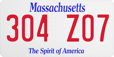 MA license plate 304ZO7