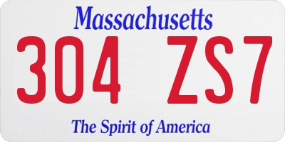 MA license plate 304ZS7