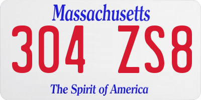 MA license plate 304ZS8