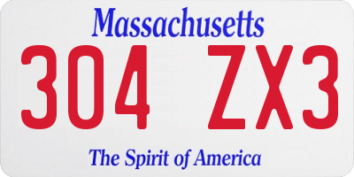 MA license plate 304ZX3
