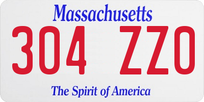 MA license plate 304ZZ0