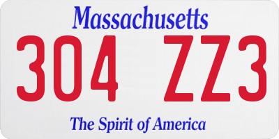 MA license plate 304ZZ3