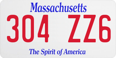 MA license plate 304ZZ6