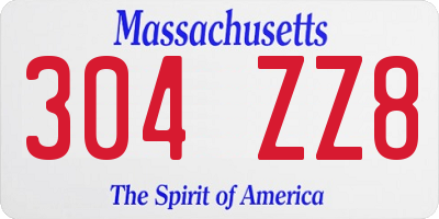 MA license plate 304ZZ8