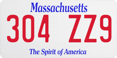 MA license plate 304ZZ9