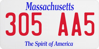 MA license plate 305AA5