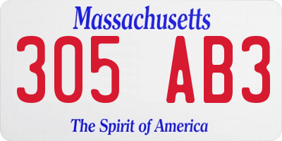 MA license plate 305AB3