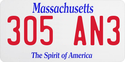 MA license plate 305AN3