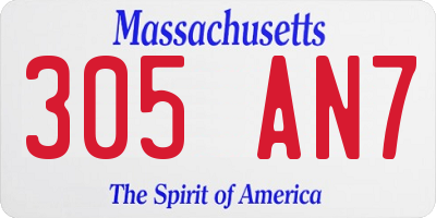 MA license plate 305AN7